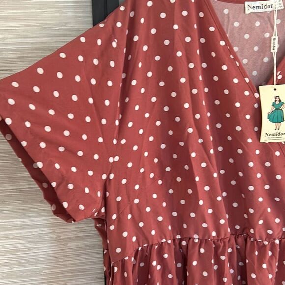 Nemidor mauve polkadot short sleeve dress size 22 plus size (missing belt) - Picture 3 of 5